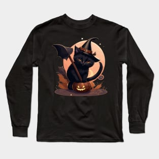 Halloween Cat Witch Long Sleeve T-Shirt